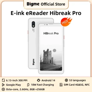 Bigme Hibreak Pro, lettore di ebook con schermo e-ink B&W da 6,13 pollici, doppia fotocamera 300PPI, CPU Dimensity 1080, 8+256GB, sistema operativo Android 14.