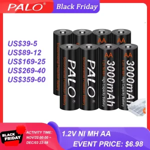 PALO 4-16 Pezzi Batterie Ricaricabili AA NiMH 1.2V 3000mAh a Bassa Autoscarica per Fotocamera, Giocattoli, Auto + Custodia Batterie