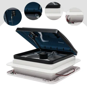 Ventilatore di scarico per tetto per roulotte 12V Ventilatore di scarico per camper con luce a LED a basso rumore IP68 Lucernario di ventilazione per camper impermeabile 28 * 28 cm