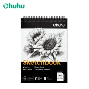 Ohuhu Libro per schizzi in fibra di bambù Carta da disegno resistente allo strappo Blocco per schizzi rilegato a spirale superiore Carta per pittura da disegno artistica senza acidi