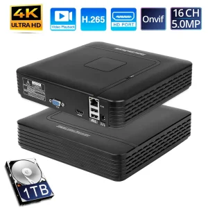Mini NVR CCTV H.265+ 16CH Full HD 8MP 4K/5M/4M/3M/1080P Registratore Video con Rilevamento Movimento P2P per Sistema di Sicurezza con Telecamere IP