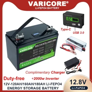 VariCore 12V 180ah/160ah LiFePO4 Batteria all’aperto Auto da turismo Multifunzionale USB 3.0 Tipo-C Uscita 2000w 220v Caricatore inverter