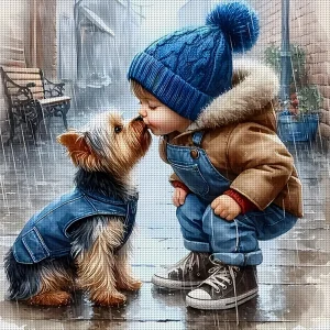 Kit punto croce ragazzo stampato filo di cotone ecologico da ricamo completo 11CT Art 40×40 cm