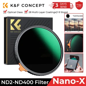 Filtro ND Variabile K&F CONCEPT da ND2 a ND400, Facile da Regolare, Densità Neutra, 49mm 52mm 58mm 62mm 67mm 77mm 82mm