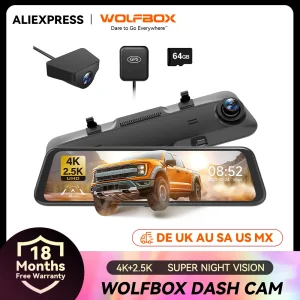 WOLFBOX G900 Dash Cam 4K+2.5K con Schermo IPS da 12”, WDR, FOV 170°, Telecamera Posteriore, GPS, Registratore Auto a Specchio con Streaming Multimediale