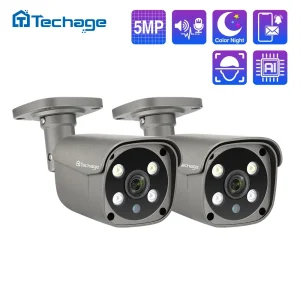 Techage HD 5MP 8MP 4K POE IP Camera Audio bidirezionale Smart AI vista notturna colorata telecamera di sicurezza POE esterna per Kit di sorveglianza