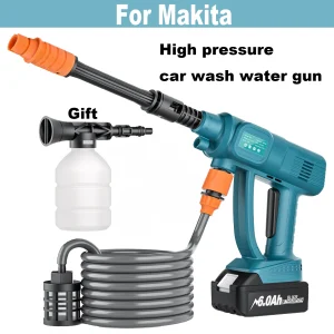 Pistola per autolavaggio ad alta pressione Turpow tubo dell’acqua lungo regolabile compatibile per pistola ad acqua ad alta pressione con batteria Makita 18V