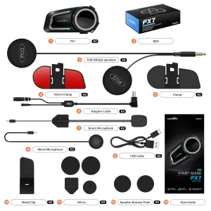 Auricolare per casco Bluetooth interfono moto Fodsports FX7 Mesh da 2 pezzi BT5.4