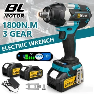 Chiave a percussione elettrica senza spazzole di coppia 1800N.M Chiave elettrica a batteria da 1/2 pollici per Makita 18V Perni batteria Cacciavite Strumenti