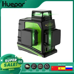 Huepar GF360G Grande Vendita 12 Linee 3D Linea Trasversale Livello Laser Autolivellante 360 Gradi Verticale e Orizzontale Fascio Verde Croce Linee