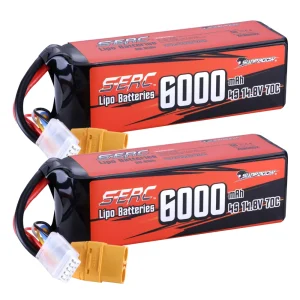 Sunpadow 6000mAh 4S Lipo Batteria per 70C 14.8V con XT90 Connettore per RC Auto Camion Carro Armato Truggy Veicolo Buggy Hobby 2 Confezioni