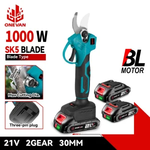 Forbici Elettriche Senza Fili ONEVAN 30mm, Potatore Elettrico Brushless, Attrezzo da Giardino per Potatura Alberi da Frutto, Compatibile con Batteria Makita 18V