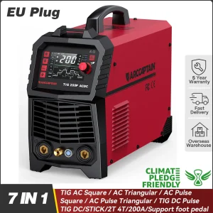ARCCAPTAIN Saldatrice Tig AC/DC 7 in 1 220V 200A Inverter TIG/StickPulse Alluminio Quadrato/Onda Triangolare/Spot MultiProcesso
