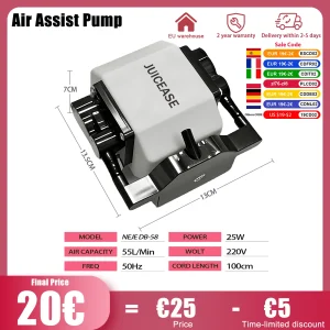 NEJE Pompa di assistenza all’aria laser 220V 25W 55L/min 50Hz Pompa d’aria Aria regolabile per macchine per incisione laser e ossigenazione di acquari