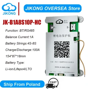 Jikong JKBMS B1A8S10P-HC 4S 5S 6S 7S 8S 12V 100A per Lifepo4 Li-ion LTO Batteria con 1A Actice Blance Smart BMS RS485 HEAT CAN