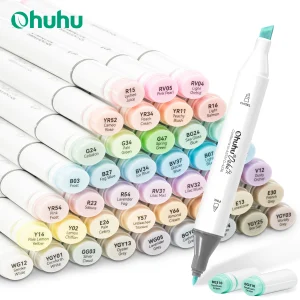 Ohuhu Oahu 48 Pennarelli colori pastello Set Pennarelli artistici alcol Doppia punta Penna in feltro Schizzo Disegno Graffiti Manga Scuola Arte