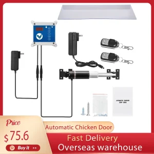 Porta Automatica per Pollaio, Apertura Laterale con Timer, Sensore Luce Regolabile, Controllo Remoto Impermeabile per Esterni, Porta per Gabbia di Polli