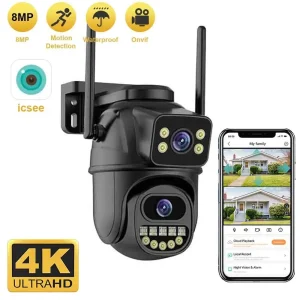Telecamera di sorveglianza WiFi 4K 8MP Doppia lente Zoom digitale 4X AI Rilevamento umano Telecamere IP PTZ di sicurezza esterna ONVIF