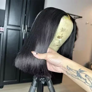 Vendita di liquidazione Parrucca Bob per capelli umani 13×4 Frontale in pizzo dritto 8-14 pollici Parrucche per capelli pre pizzicate Bob dritto per osso Remy brasiliano