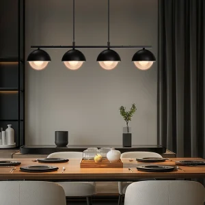 Lampada a sospensione tavolo da pranzo lampada a sospensione in vetro nero lampada a sospensione a 4 lampadine tavolo da pranzo moderno Max (senza lampadina)