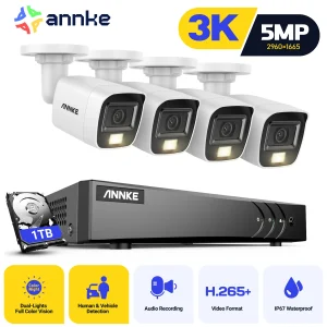ANNKE 8CH 5MP Sistema di sicurezza video Kit CCTV DVR Sistema di sicurezza audio Telecamera audio a doppia luce per visione notturna a colori esterna