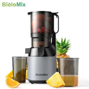 BioloMix Spremiagrumi a freddo, con scivolo di alimentazione da 130 mm, adatto per frutta e verdura intere, ad alto rendimento del succo, spremiagrumi a masticazione lenta senza BPA