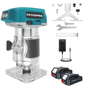 PATUOPRO Trimmer elettrico a batteria a 5 velocità 6/6.35/8mm Lavorazione del legno Incisione Scanalatura 30000 giri/min Router di legno per Makita 18V Batteria