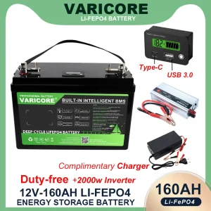 VariCore 12V/12.8v 160ah 180ah LiFePO4 Batteria all’aperto Auto da turismo Multifunzionale USB 3.0 Tipo-C Uscita Carrello da golf Fuoristrada