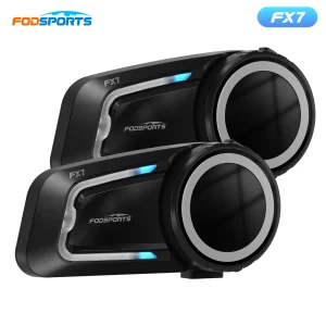 2 pz Fodsports FX7 Mesh Interfono per moto Auricolare interfono per casco Bluetooth, BT 5.4,10 Rider 2000M.