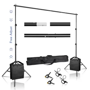 Supporto per Sfondo Fotografico e Video 2,6x3M/8,5x10ft, Sistema di Supporto Telescopico Regolabile con Borsa per il Trasporto