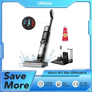 Ultenic AC1 Elite aspirapolvere e mocio senza fili con autopulente, autonomia di 50 minuti, rilevamento intelligente dello sporco, 3 modalità di pulizia, doppio serbatoio