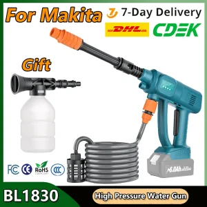 Turpow Pistola per lavatrice ad alta pressione per autolavaggio Tubo dell’acqua lungo regolabile per Makita 18V Batteria Pistola ad acqua ad alta pressione Lavatrice