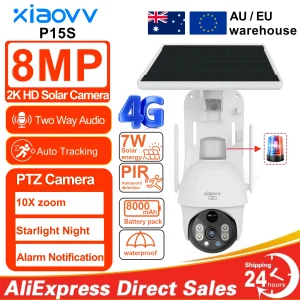 Telecamera solare 8MP 2K HD PTZ telecamera di rete SIM 4G di sicurezza per visione notturna esterna con pannello solare che carica il rilevamento umano iCSee