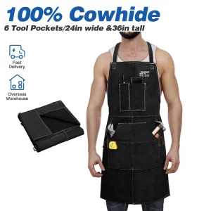 Grembiule da lavoro per saldatura in pelle ARCCAPTAIN Grembiuli per saldatura da fabbro in pelle bovina resistente al calore e al calore con 6 tasche per attrezzi per lavori di saldatura