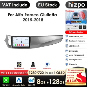 Autoradio da 9 pollici Carplay 4G 2 Din Android 14 per Alfa Romeo Giulietta 2015 – 2018 Furgonato Lettore video multimediale GPS DSP WIFI