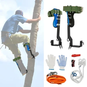 Attrezzi per arrampicata sugli alberi con cintura di sicurezza Corda da 2 m 45 #   Kit comodo pedale largo in acciaio per la raccolta della frutta, sopravvivenza nella giungla, nero