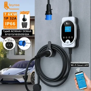 feyree EVSE Wallbox Type2 EV Caricabatterie 7KW 32A 1P APP di ricarica rapida Controllo Wi-Fi Impostazione corrente e tempo di ricarica per auto elettrica