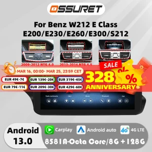 4G Carplay Android 13 Auto autoradio per Mercedes Benz W212 Classe E NTG 4.0 4.5 5.0 E200 E230 E260 E300 S212 Lettore multimediale