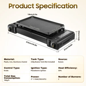Fornello da campeggio portatile Fornello da campeggio a 2 fuochi Fornello da campeggio per campeggio, viaggi, escursionismo, picnic, feste con barbecue nel patio