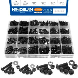 1060 pz M2 M3 M4 M5 Set di viti a esagono incassato Viti a testa tonda piatta in acciaio al carbonio Bulloni e dadi Kit di assortimento con scatola di immagazzinaggio