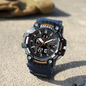 SMAEL Orologio sportivo da uomo Orologi da polso al quarzo Impermeabile Dual Time Display Esercito militare Verde Orologio maschile 8079 Orologi da uomo