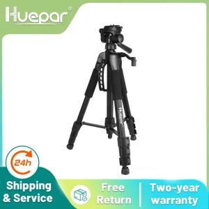 Treppiede per fotocamera da viaggio multifunzione Huepar Treppiede con livello laser regolabile da 56″/143 cm con testa panoramica girevole a 3 vie, con livella a bolla