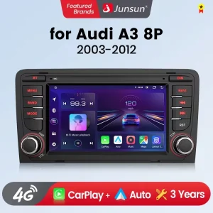 Junsun 7 “Wireless CarPlay per Apple Android Auto Car Radio per Audi A3 8P S3 2003-2012 GPS tereo Multimedia 4G 8core RDS