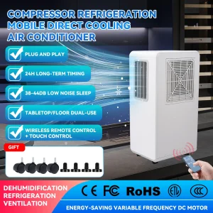 Deumidificatore mobile per condizionatore d’aria portatile con timer 24 ore, telecomando, serbatoio dell’acqua da 3,5 litri di grande capacità, spina europea