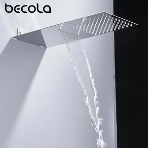 BECOLA cromo/nero cascata e soffione doccia a pioggia soffione doccia quadrato da bagno in acciaio inossidabile nascosto BR-9910
