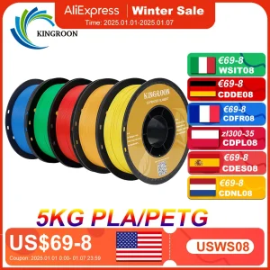 KINGROON 5KG PLA TPU PETG Filamento Mix colore 1.75mm Stampante 3D Plastica Nessuna bolla Bobina Materiali di stampa 3D All’ingrosso