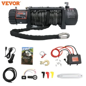 VEVOR 13500LBS 12V Verricello per auto elettrica per 4X4 92FT Corde sintetiche per rimorchio Cinghia da traino con controllo wireless ATV Camion Off Road