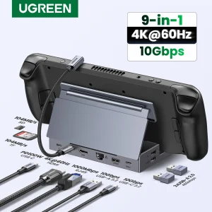 UGREEN Steam Deck Dock 4 k60hz 9 porte RJ45 PD100W HUB USB C compatibile con Steam Deck ROG Ally LEGION Go iPhone 15 Pro/Pro Max