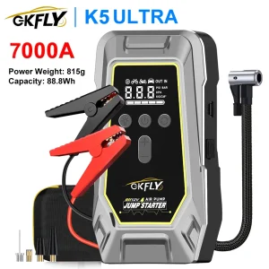 Avviatore di Emergenza Portatile 4000A/7000A con Compressore d’Aria 150PSI, Power Bank 4-in-1, Avviatore per Batteria Auto e Gonfiatore Pneumatici