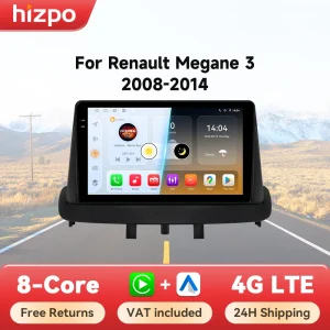 Hizpo Android 14 Auto Radio Per Renault Megane 3 2008 – 2014 4G Auto Lettore Multimediale GPS 2din Autoradio Octa Core 4G Wifi DSP